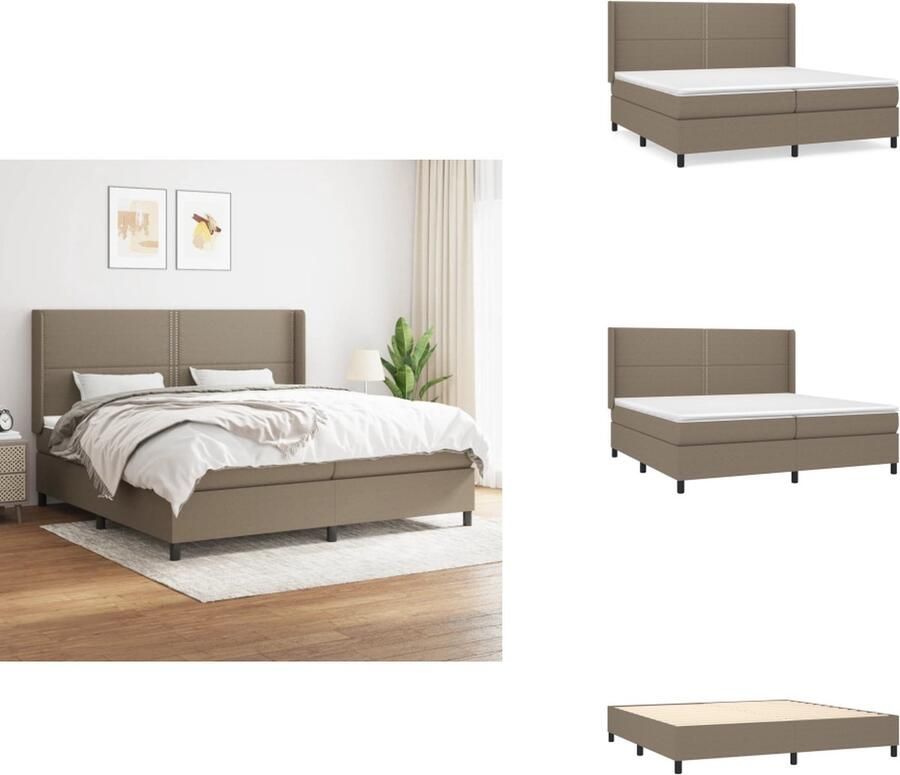VidaXL Boxspringbed Comfort Bed 203 x 203 x 118 128 cm Taupe + Wit Pocketvering matras 100x200x20 cm Topmatras 200x200x5 cm Duurzaam materiaal Bed