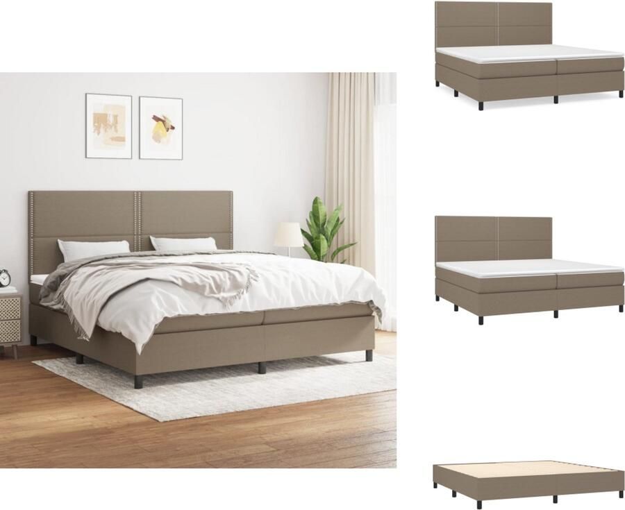 VidaXL Boxspring Bed Taupe 203 x 200 x 118 128 cm Pocketvering Matras Middelharde Ondersteuning Huidvriendelijk Topmatras Bed - Foto 4