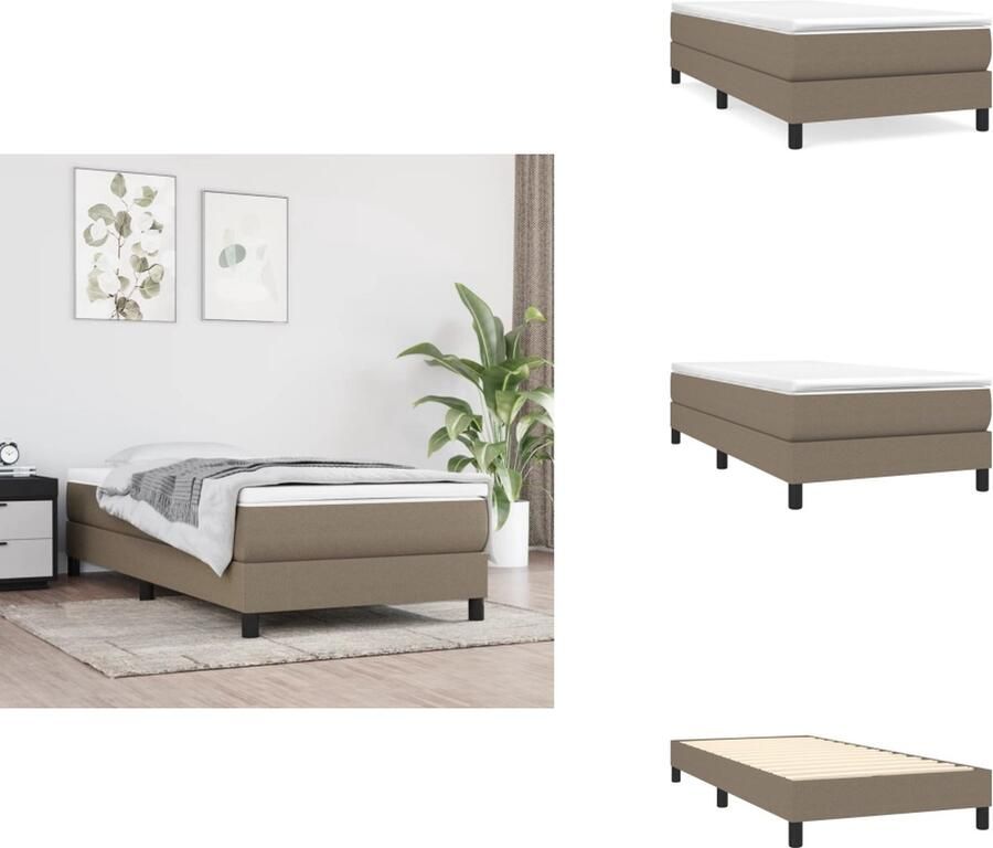 VidaXL Boxspringbed Pocketvering Middelharde ondersteuning Huidvriendelijk topmatras Multiplex lattenbodem Taupe 203x80x25 cm Wit Taupe 80x200x20 cm Wit 80x200x5 cm Bed