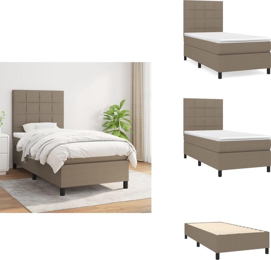 VidaXL Boxspringbed Taupe 203 x 80 x 78 88 cm Pocketvering matras 80x200x20 cm Huidvriendelijke topmatras 80x200x5 cm Bed