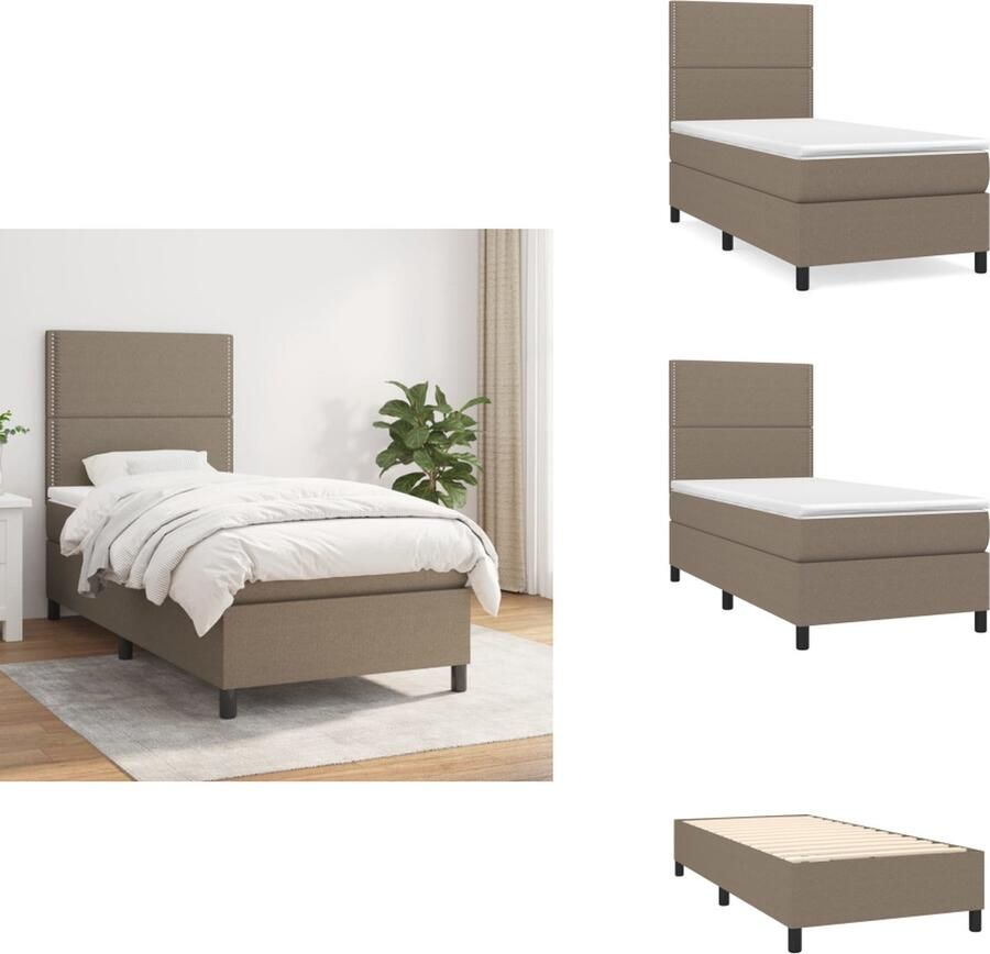 VidaXL Boxspring Bed Maxima Bed 193 x 90 x 118 128 cm (L x B x H) Duurzaam Verstelbaar hoofdbord Pocketvering matras Middelharde ondersteuning Huidvriendelijk topmatras Color- taupe Bed
