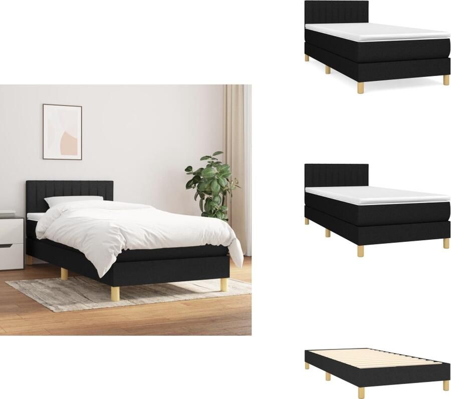 VidaXL Boxspringbed Pocketvering matras Middelharde ondersteuning Huidvriendelijk topmatras 203x100x78 88cm Kleur- zwart Materiaal- polyester stof multiplex 1x bedframe 1x hoofdeind 1x matras 1x topmatras Bed - Foto 2