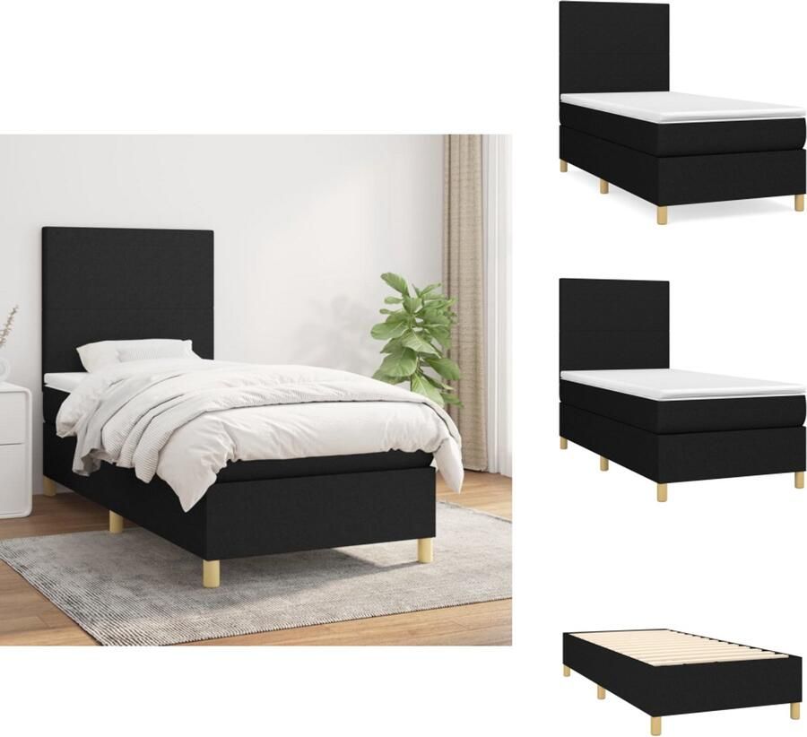 VidaXL Boxspringbed Pocketvering Middelhard Multiplex 203 x 100 x 25 cm 100 x 200 x 20 cm 100 x 200 x 5 cm Zwart wit 100% polyester Bed