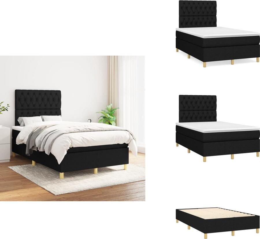 VidaXL Boxspringbed Classic s Bed 203x120x118 128 cm Pocketvering matras Middelharde ondersteuning Huidvriendelijk topmatras Zwart Bed
