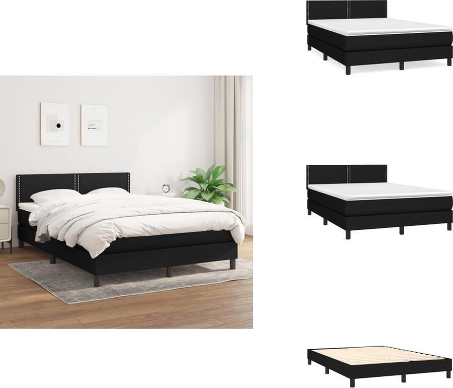VidaXL Boxspringbed Bedframe met Verstelbaar Hoofdeind Pocketvering Matras Middelharde Ondersteuning Huidvriendelijk Topmatras Kleur- Zwart Afmetingen- 193 x 144 x 78 88 cm Bed