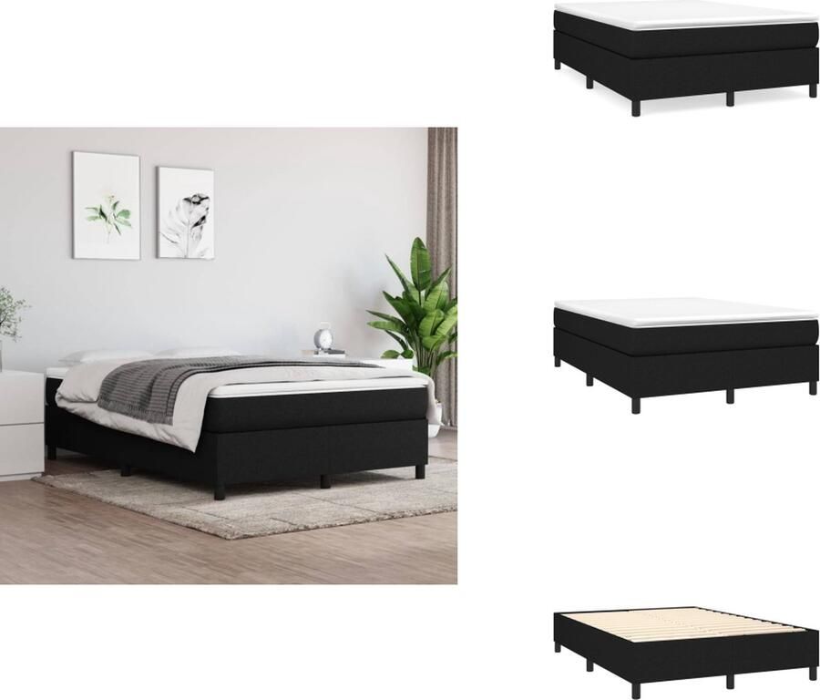 VidaXL Boxspringbed Zwart stoffen bedframe 193x140x35cm Pocketvering matras Middelharde ondersteuning Huidvriendelijk topmatras Multiplex lattenbodem 3-delige levering Bed