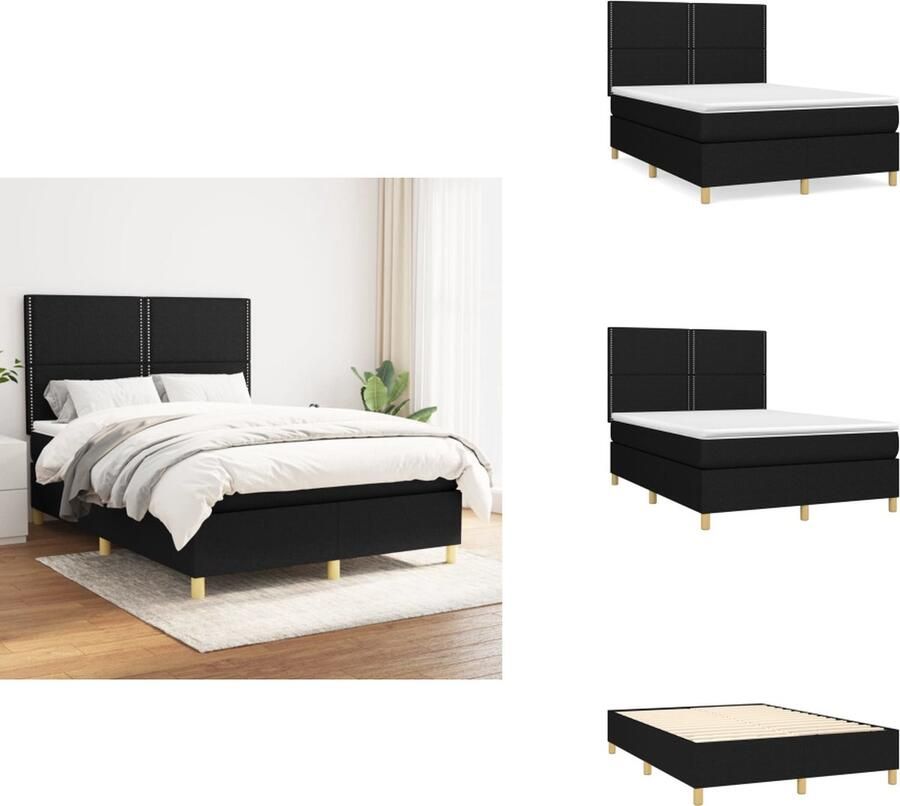 VidaXL Boxspringbed Comfortabele pocketvering matras Middelharde ondersteuning Huidvriendelijk topmatras Zwart 203 x 144 x 118 128 cm (L x B x H) Bed