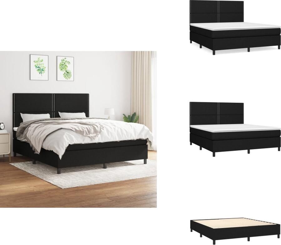 VidaXL Boxspringbed Pocketvering matras Middelharde ondersteuning Huidvriendelijk topmatras Zwart 203 x 160 x 118 128 cm Bed