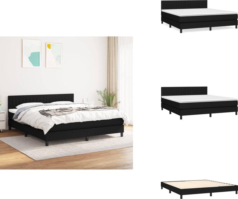VidaXL Boxspringbed Duurzaam 160 x 200 cm Ingebouwde pocketvering matras middelharde ondersteuning Huidvriendelijke topmatras Kleur- zwart Materialen- stof multiplex bewerkt hout Inclusief montagehandleiding Bed