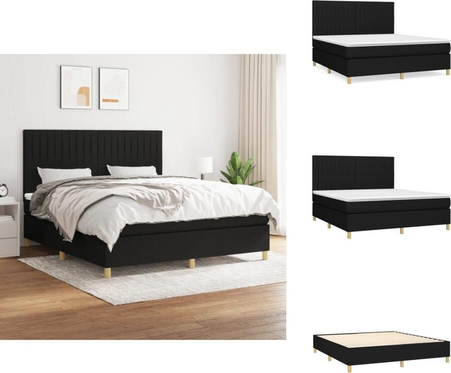 VidaXL Boxspringbed Pocketvering matras Middelharde ondersteuning Huidvriendelijk topmatras Zwart 203 x 160 x 118 128 cm Bed - Foto 2