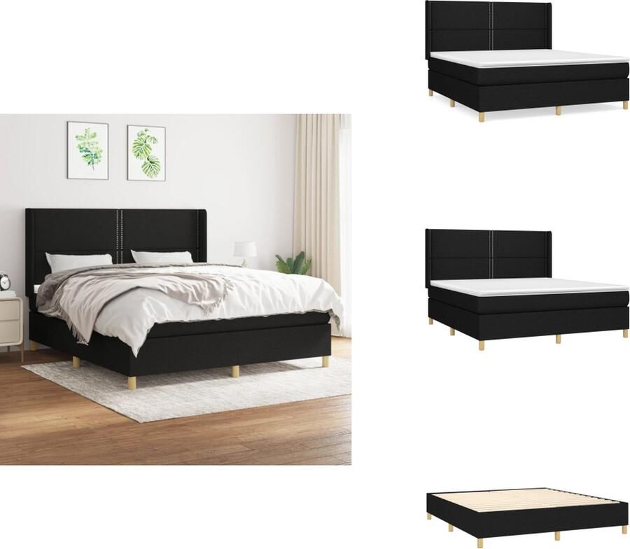 VidaXL Boxspringbed Comfort Bed 180x200 cm Zwarte stof Hoogte verstelbaar hoofdbord Pocketvering matras Middelharde ondersteuning Huidvriendelijk topmatras Bed