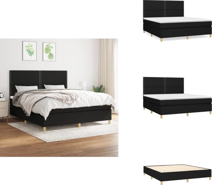VidaXL Boxspringbed Pocketvering 180 x 200 cm Zwart Duurzaam materiaal Verstelbaar hoofdbord Comfortabele ondersteuning Middelharde matras Huidvriendelijk topmatras Bed