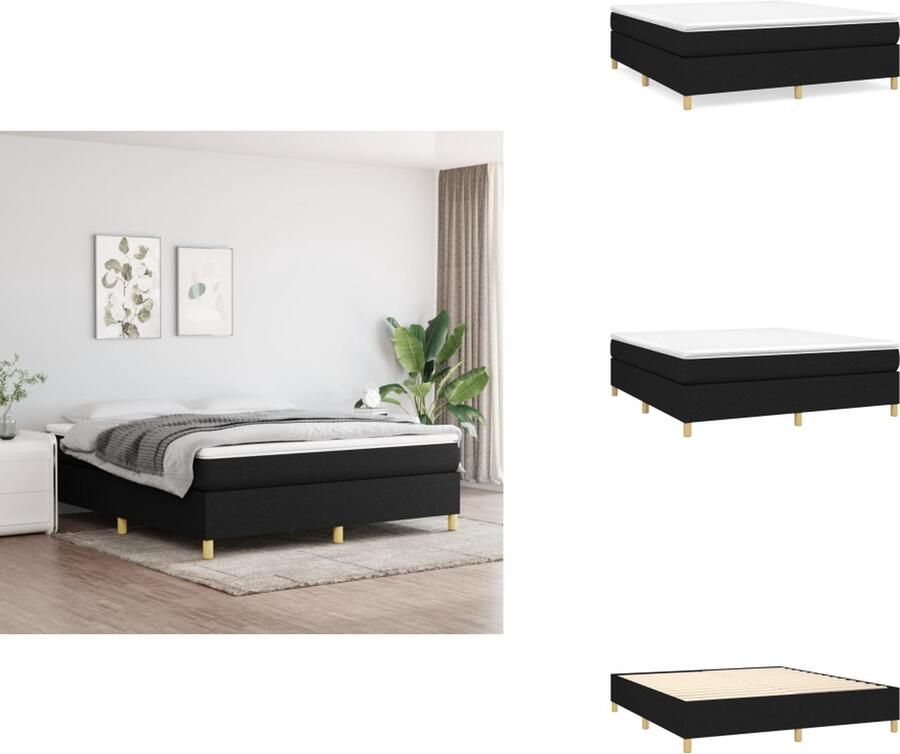 VidaXL Boxspringbed Duurzaam stoffen bedframe Pocketvering matras Middelharde ondersteuning Huidvriendelijk topmatras Multiplex lattenbodem Zwart 203x180x35 cm (LxBxH) Bed