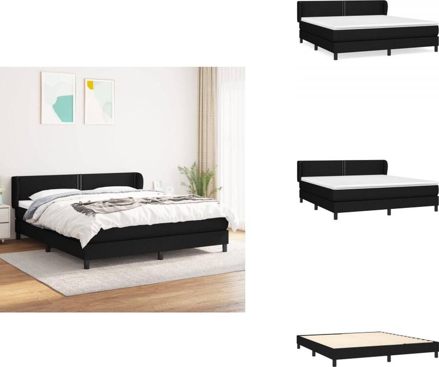 VidaXL Boxspringbed Pocketvering matras Middelharde ondersteuning Huidvriendelijk topmatras Zwart 203x183x78 88cm Bed