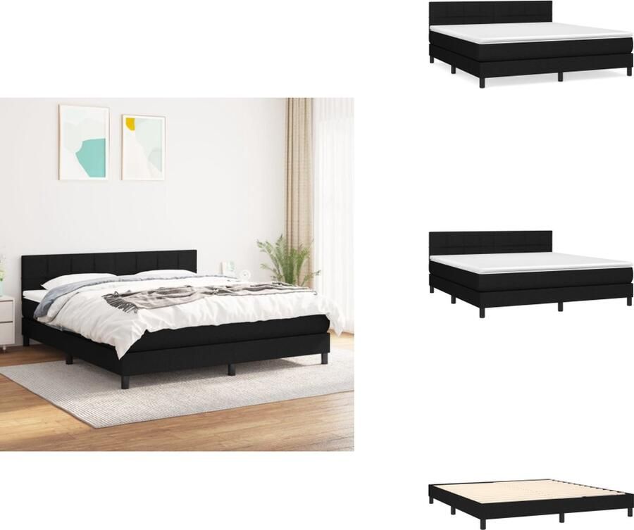 VidaXL Boxspring Bed Zwarte Stof 203 x 180 x 78 88 cm Hoogte Verstelbaar Hoofdbord Pocketvering Matras Middelharde Ondersteuning Huidvriendelijk Topmatras Inclusief Montagehandleiding Bed