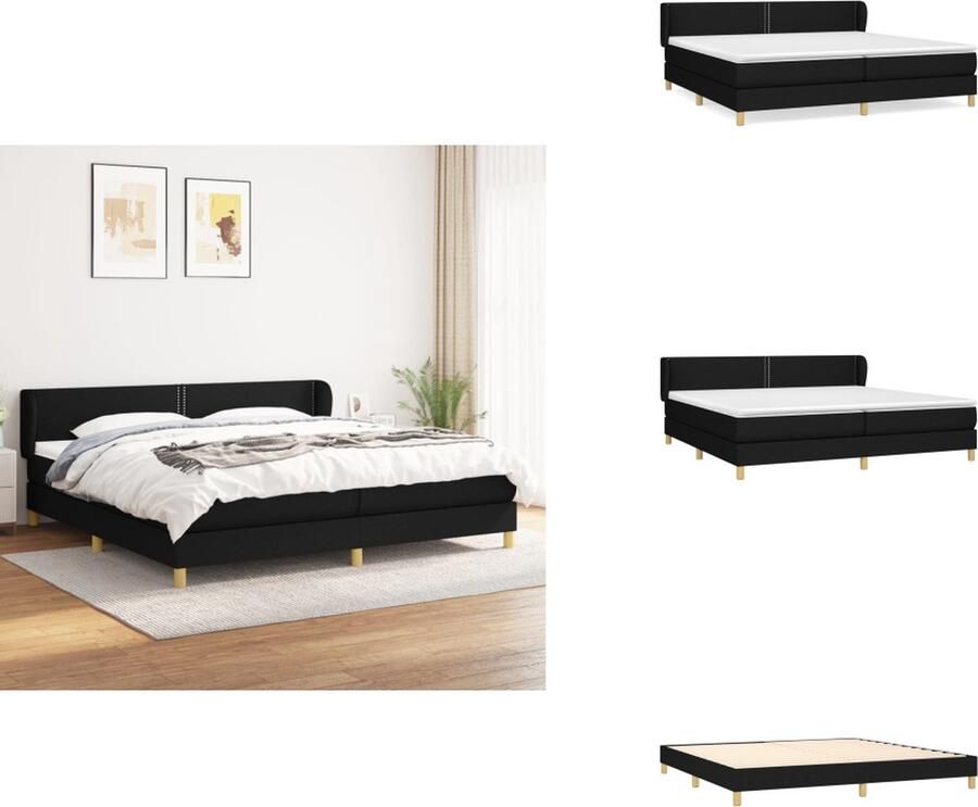 VidaXL Boxspringbed Zwarte stoffen bedset met verstelbaar hoofdbord Pocketvering matras Middelharde ondersteuning Huidvriendelijk topmatras 203x203x78 88 cm 2 matrassen 1 topmatras Bed