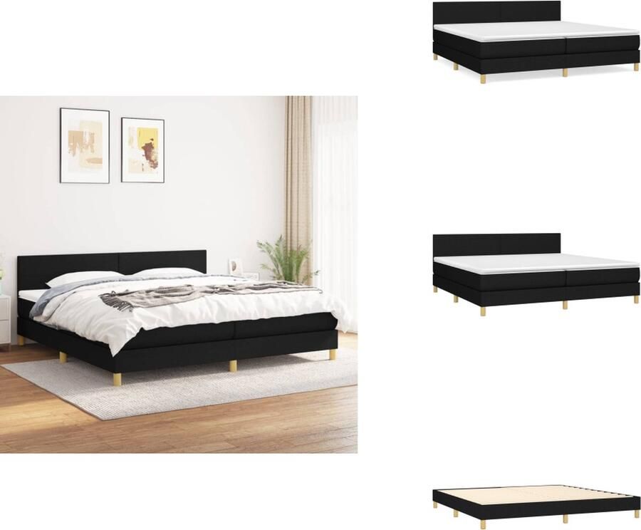 VidaXL Boxspringbed Maximale Ontspanning Bed 203 x 200 x 78 88 cm Zwart Stof Pocketvering Matras Middelharde Ondersteuning Huidvriendelijk Topmatras Montagehandleiding Bed