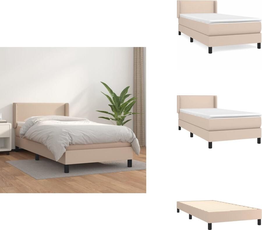 VidaXL Boxspringbed Cappuccino Kunstleren Bed 203x103x78 88 cm Pocketvering Matras 100x200x20 cm Huidvriendelijk Topmatras 100x200x5 cm Bed
