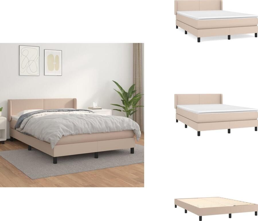 VidaXL Boxspringbed Cappuccino 203x147x78 88 cm Kunstleren bed met verstelbaar hoofdbord en pocketvering matras Medium ondersteuning Huidvriendelijk topmatras Bed