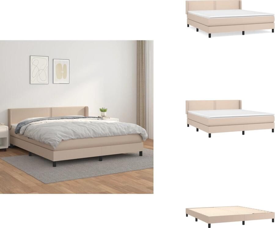VidaXL Boxspringbed Larikshout Cappuccino 203x163x78 88 cm Duurzaam kunstleer verstelbaar hoofdbord pocketvering matras middelhard bedmatras huidvriendelijk topmatras Bed