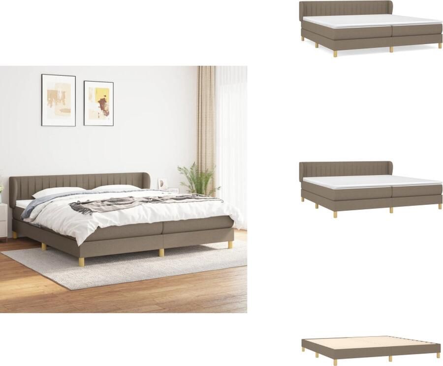 VidaXL Boxspringbed Comfortabele pocketvering matras Duurzaam materiaal Verstelbaar hoofdbord Middelharde ondersteuning Huidvriendelijk topmatras Kleur- taupe Afmetingen- 203 x 203 x 78 88 cm Bed