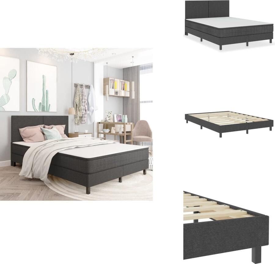 VidaXL Boxspring Donkergrijs 201 x 140.5 cm Drukverlagend Extra dik Voor zwaardere personen Gemakkelijk schoon te maken Eenvoudige montage Bed