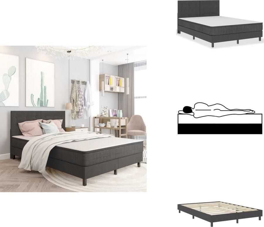 VidaXL Boxspring Donkergrijs 201 x 140.5 cm Drukverlagend Extra dik Voor zwaardere personen Gemakkelijk schoon te maken Eenvoudige montage Bed - Foto 2