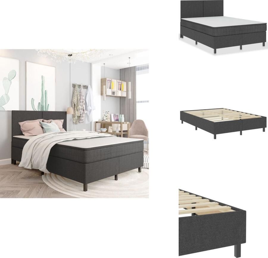 VidaXL Boxspring Bedframe Veermatras 201x180x116 cm Dik topmatras Kleur- donkergrijs Materiaal- stof (100% polyester) Montage vereist Bed