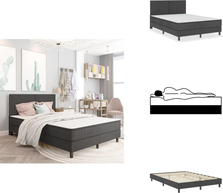 VidaXL Boxspring Bedframe Veermatras 201x180x116 cm Dik topmatras Kleur- donkergrijs Materiaal- stof (100% polyester) Montage vereist Bed - Foto 3