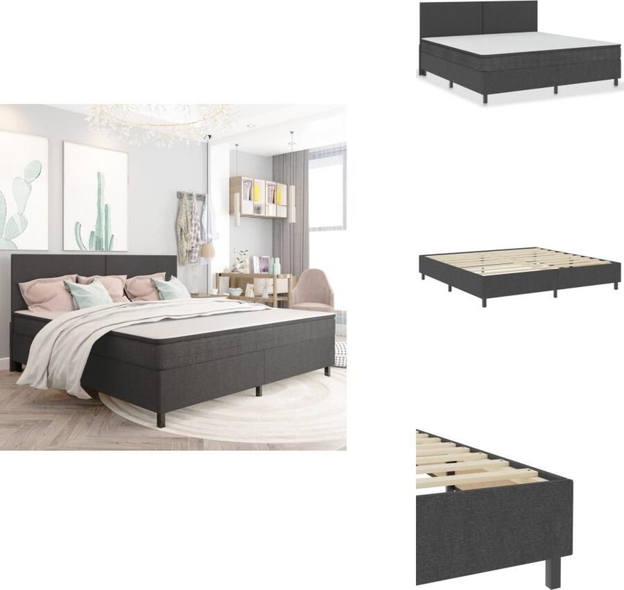VidaXL Boxspring Bedframe Afmetingen- 201 x 200.5 x 116 cm Kleur- donkergrijs Materiaal- stof (100% polyester) MDF en metaal Veermatras- Afmetingen- 200 x 200 x 20 cm Met topmatras Montage vereist Bed - Foto 2