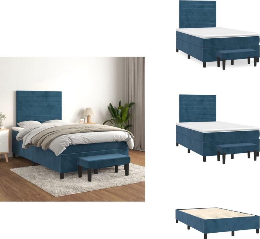 VidaXL Boxspring Boxsprings Pocketveringbed Bed Boxspring met matras fluweel donkerblauw 120x200 cm - Foto 2