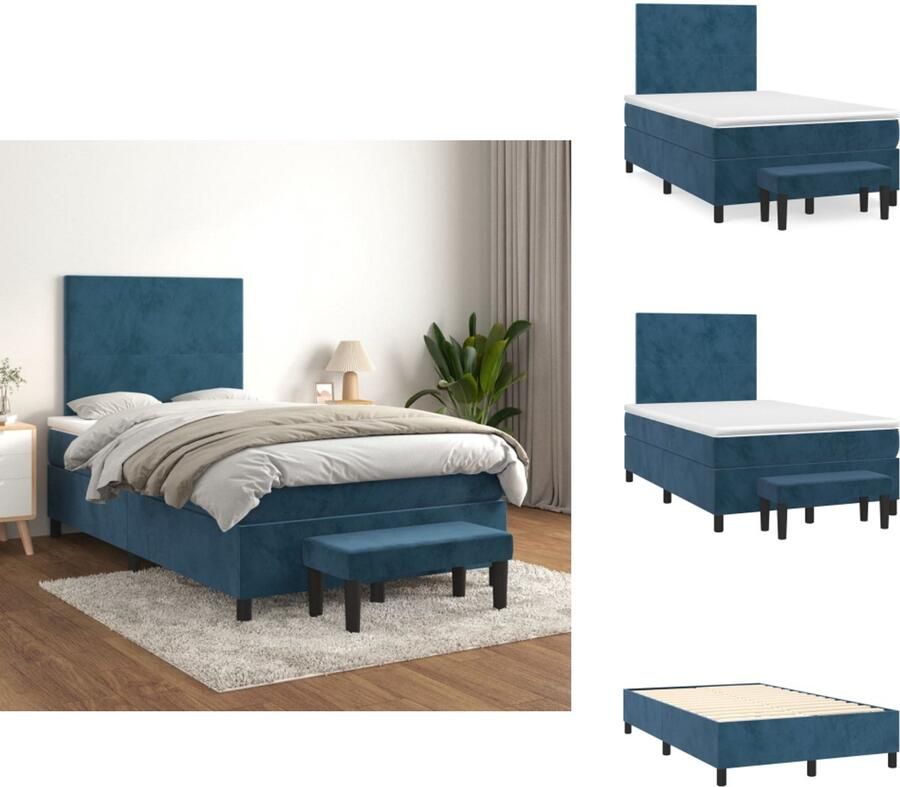 VidaXL Boxspring Boxsprings Pocketveringbed Bed Boxspring met matras fluweel donkerblauw 120x200 cm