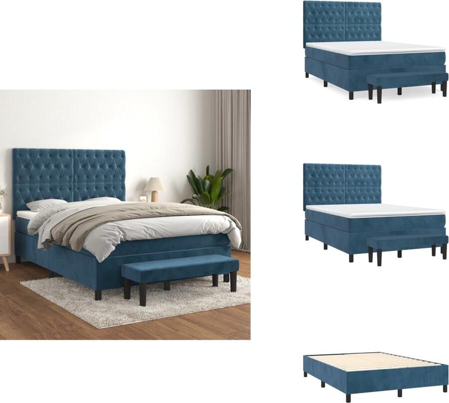 VidaXL Boxspring Boxsprings Pocketveringbed Bed Boxspring met matras fluweel donkerblauw 140x190 cm