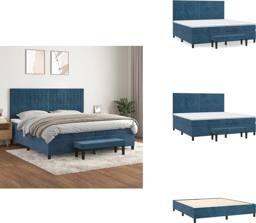VidaXL Boxspringbed Fluwelen stof Verstelbaar hoofdbord Pocketvering matras Middelharde ondersteuning Huidvriendelijk topmatras Multifunctioneel bankje Donkerblauw Afmetingen 203 x 200 x 118 128 cm Bed