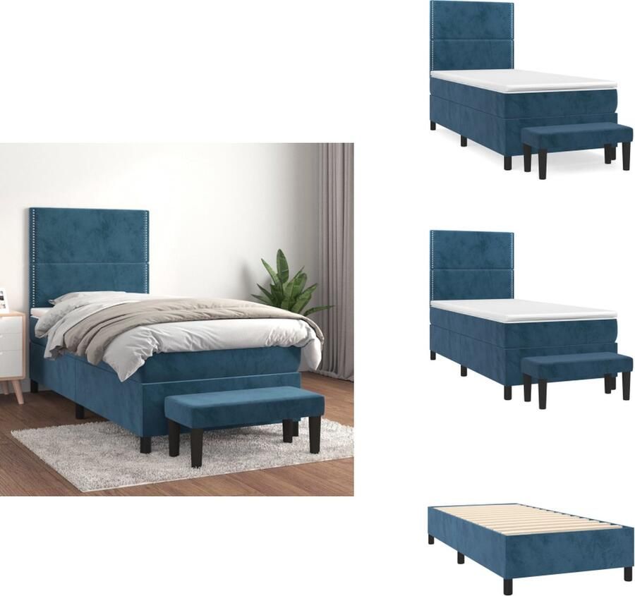 VidaXL Boxspring Boxsprings Pocketveringbed Bed Boxspring met matras fluweel donkerblauw 90x190 cm