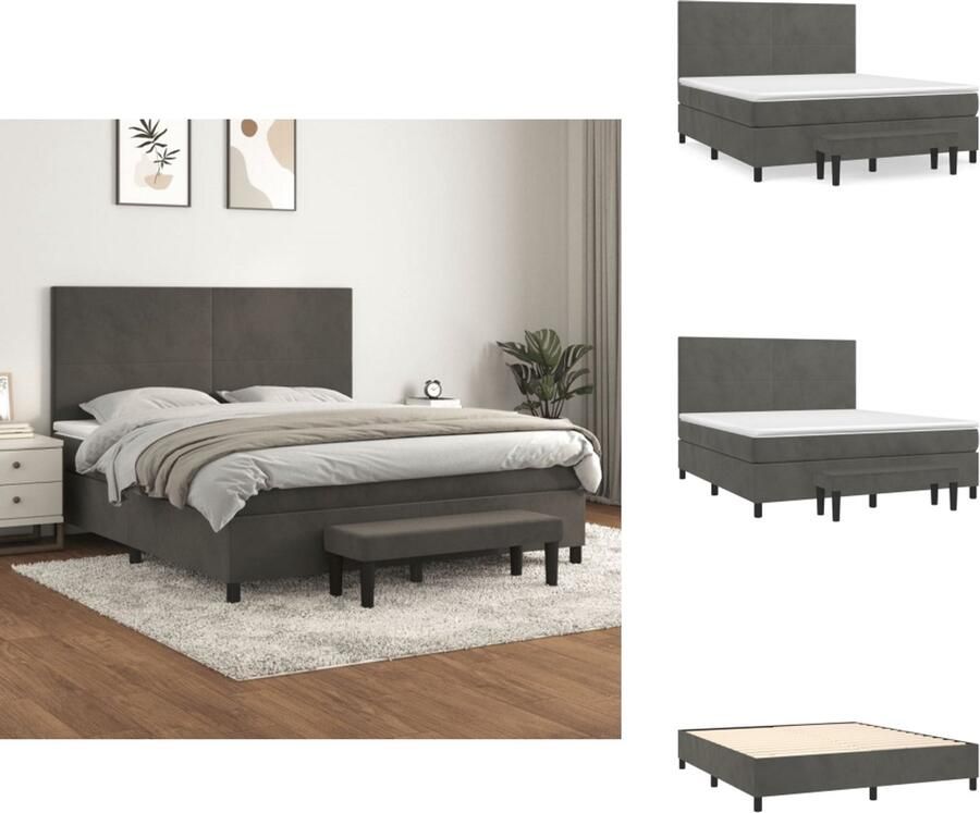 VidaXL Boxspringbed donkergrijs 203x160x118 128 cm fluweel verstelbaar hoofdbord pocketvering matras middelharde ondersteuning huidvriendelijk topmatras multifunctioneel bankje Bed - Foto 2
