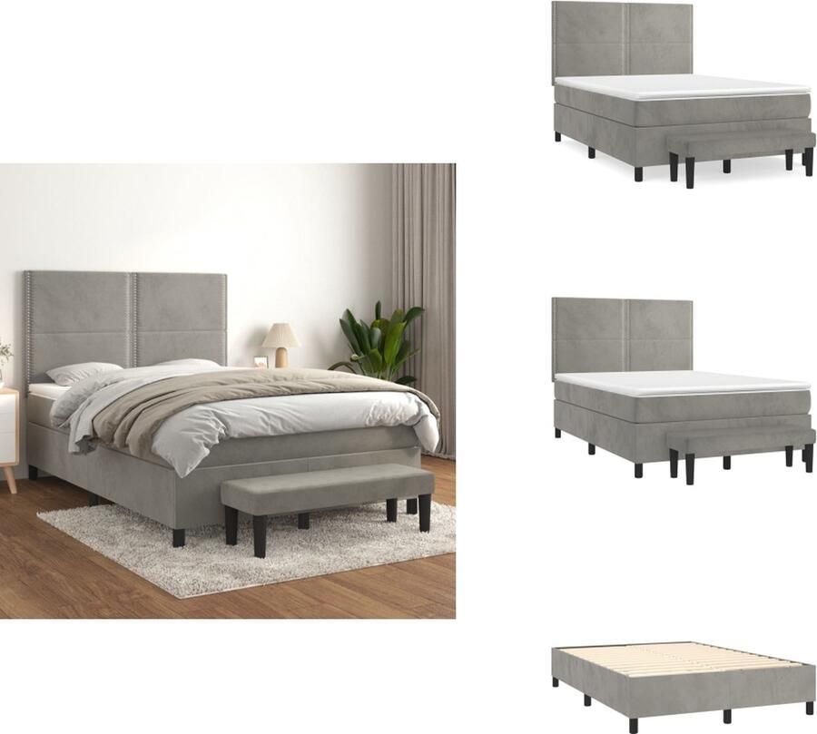 VidaXL Boxspringbed Light grey Velvet 193 x 144 x 118 128 cm Adjustable headboard Pocket spring mattress Medium support Skin-friendly top mattress Multifunctional bench Includes assembly manual Bed