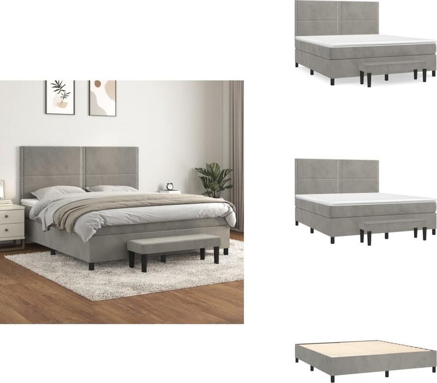 VidaXL Boxspringbed Fluweel 203 x 160 x 118 128 cm Verstelbaar hoofdbord Pocketvering matras Middelharde ondersteuning Huidvriendelijk topmatras Multifunctioneel bankje Bed