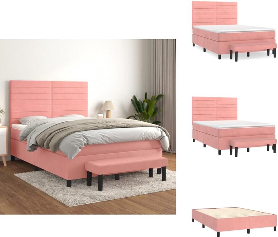 VidaXL Boxspring Boxsprings Pocketveringbed Bed Boxspring met matras fluweel roze 140x190 cm