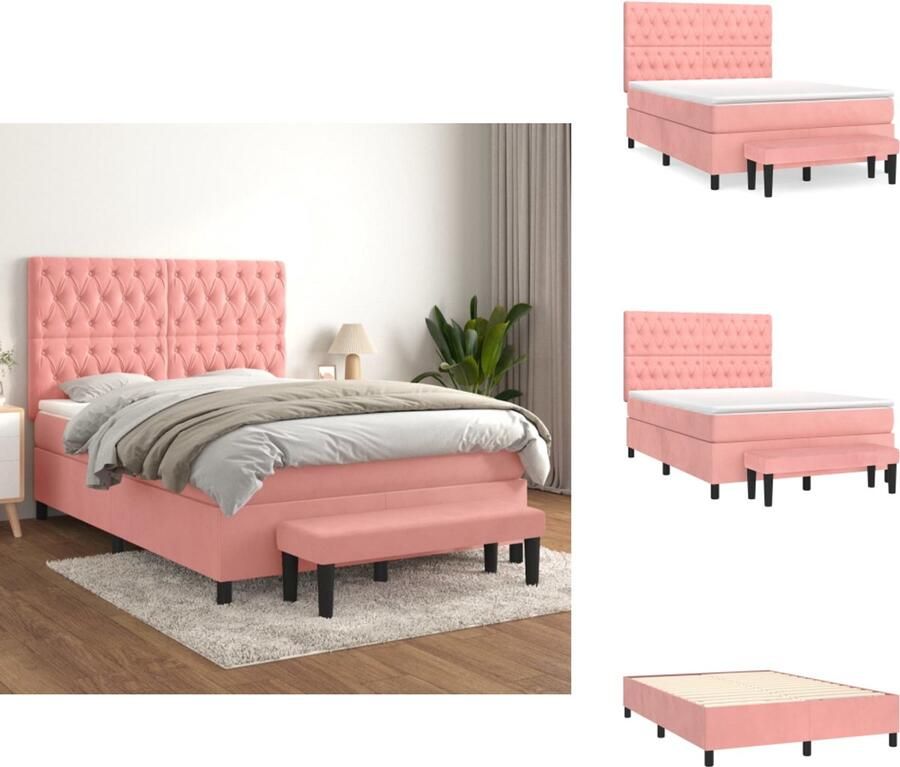 VidaXL Boxspring Boxsprings Pocketveringbed Bed Boxspring met matras fluweel roze 140x200 cm