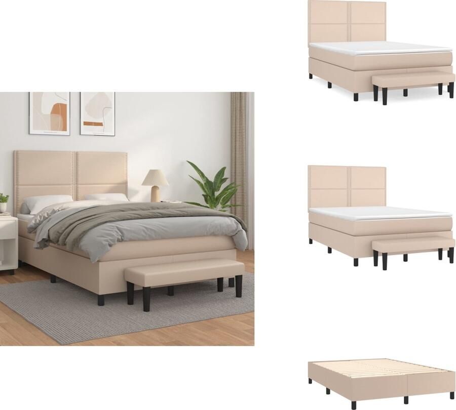 VidaXL Boxspringbed Cappuccino Kunstleer 203 x 144 x 118 128 cm Verstelbaar hoofdbord Pocketvering matras Middelharde ondersteuning Huidvriendelijk topmatras Multifunctioneel bankje Bed