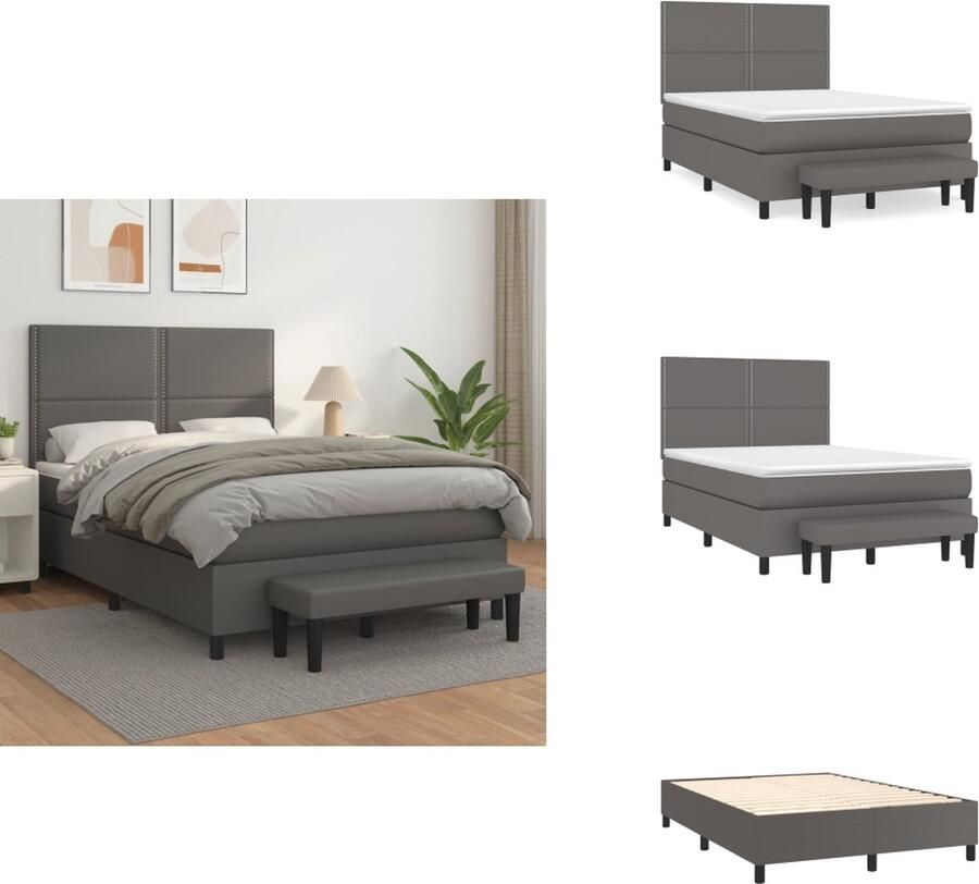 VidaXL Boxspring Boxsprings Pocketveringbed Bed Boxspring met matras kunstleer grijs 140x190 cm