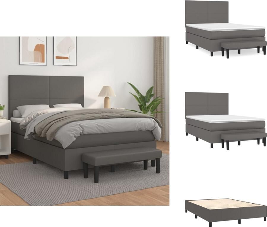 VidaXL Boxspring Boxsprings Pocketveringbed Bed Boxspring met matras kunstleer grijs 140x190 cm - Foto 2