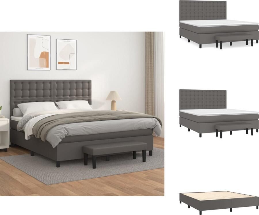 VidaXL Boxspring Boxsprings Pocketveringbed Bed Boxspring met matras kunstleer grijs 180x200 cm