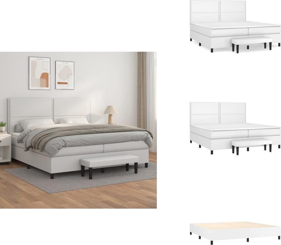 VidaXL Boxspringbed Comfortabele ondersteuning Pocketvering matras Middelharde ondersteuning Huidvriendelijk topmatras Multifunctioneel bankje wit 203 x 200 x 118 128 cm Bed