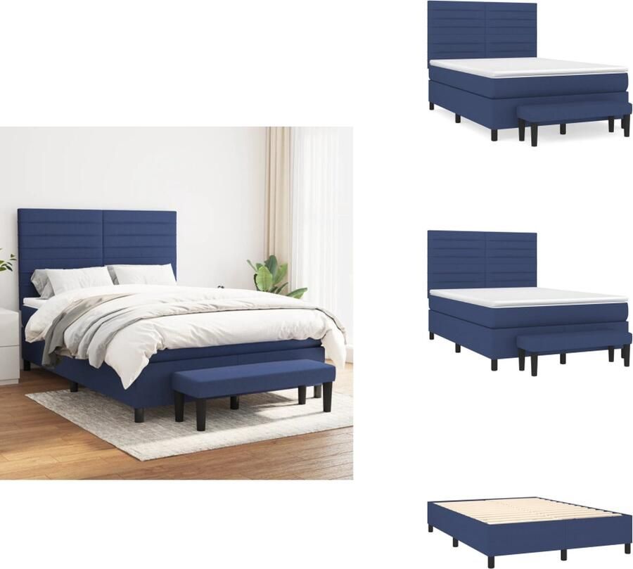 VidaXL Boxspring Boxsprings Pocketveringbed Bed Boxspring met matras stof blauw 140x200 cm