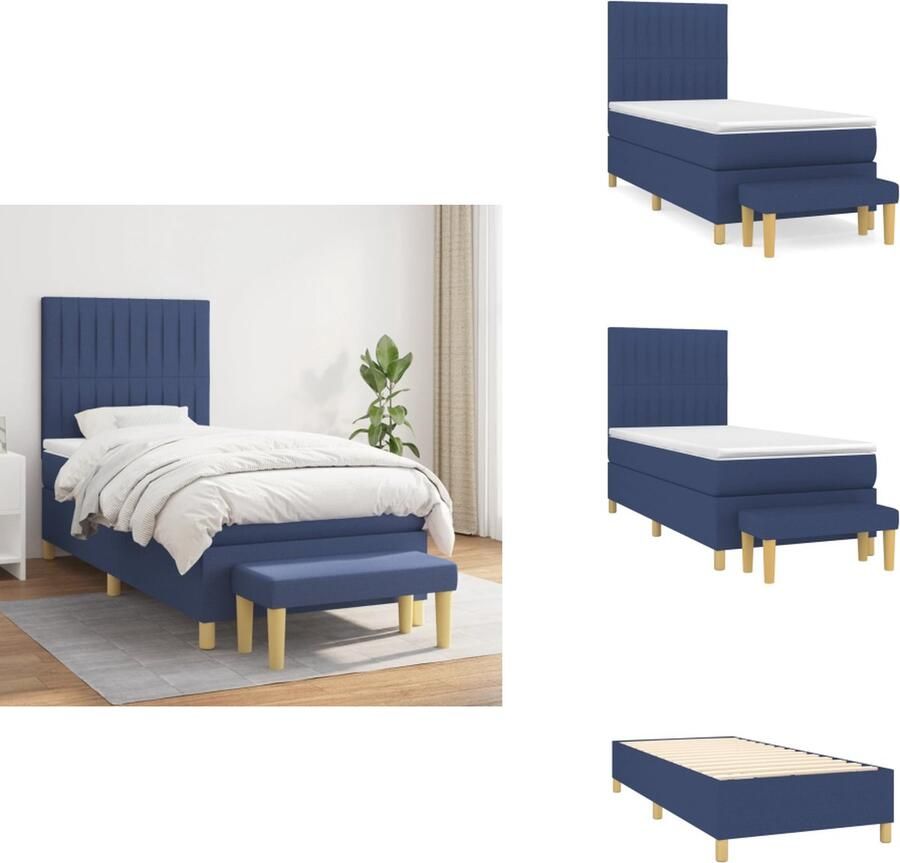 VidaXL Boxspringbed Rustgevende nachtrust Duurzaam ademend materiaal Verstelbaar hoofdbord Pocketvering matras Middelharde ondersteuning Huidvriendelijk topmatras Multifunctioneel bankje Bed