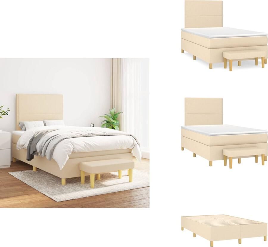 VidaXL Boxspringbed Crème 203x120x118 128 cm Verstelbaar hoofdbord Pocketvering matras Middelharde ondersteuning Huidvriendelijk topmatras Multifunctioneel bankje Bed