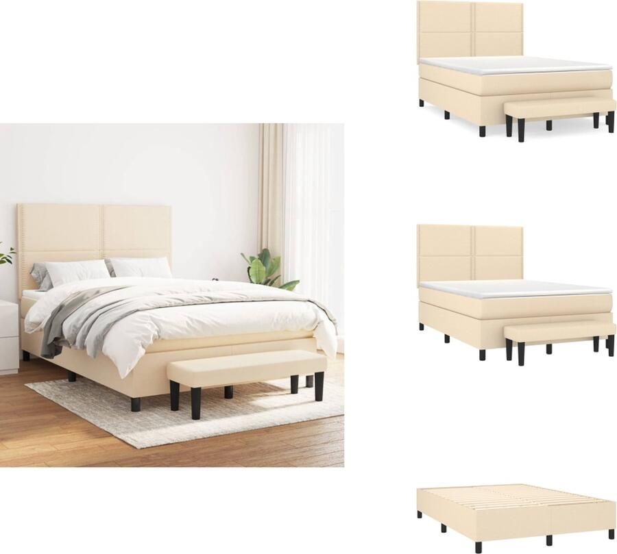 VidaXL Boxspringbed Crème 203x144x118 128 cm Duurzaam materiaal Verstelbaar hoofdbord Pocketvering matras Middelharde ondersteuning Huidvriendelijk topmatras Multifunctioneel bankje Bed - Foto 2