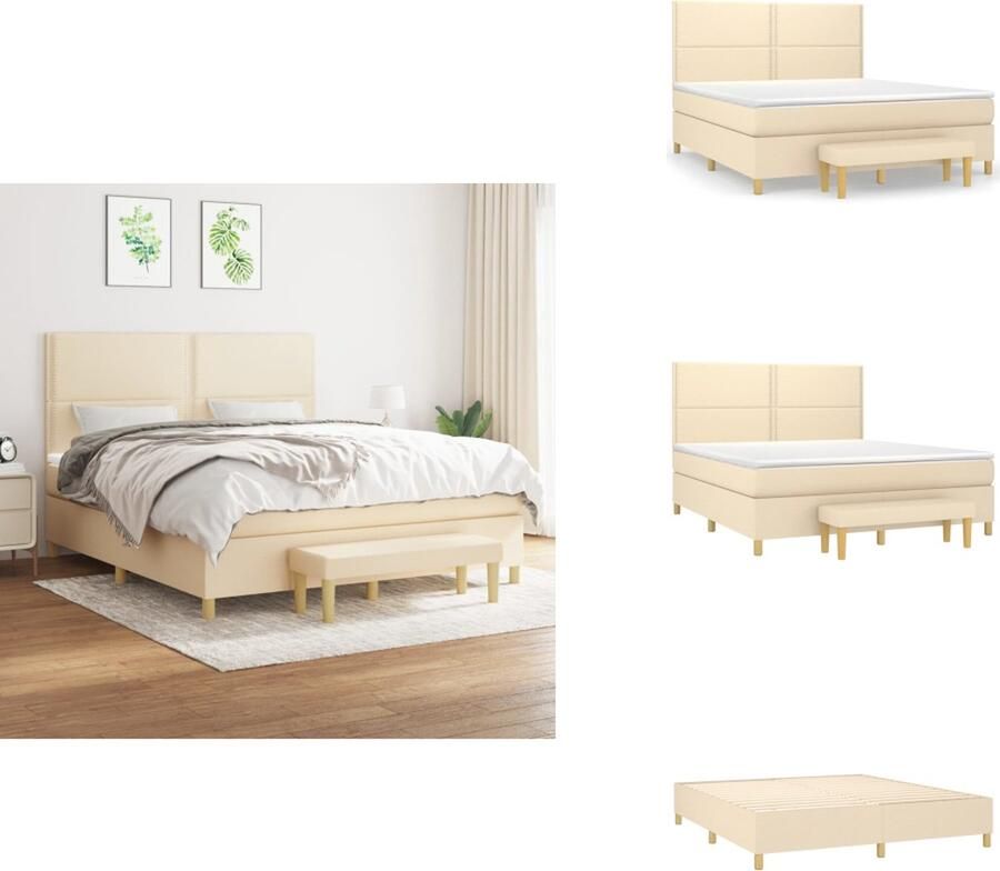 VidaXL Boxspring Boxsprings Pocketveringbed Bed Boxspring met matras stof crèmekleurig 180x200 cm
